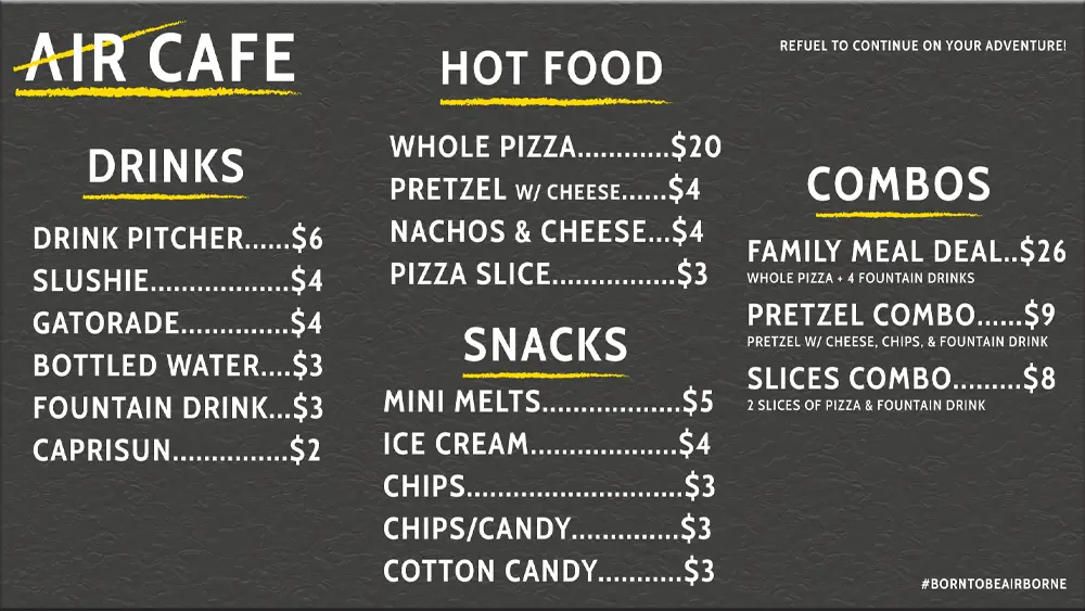 Image of the Brighton Air Café Menu at Airborne Adventure.